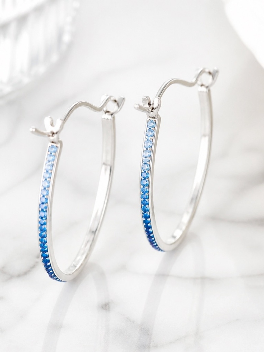 Blue Crystal Gradient Hoop Earrings
